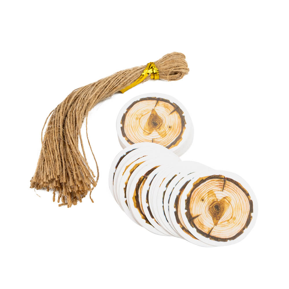 Etichete rotunde cu sfoară model inimă pe fundal de lemn - maro (set 50 buc) 1 - craftup.ro