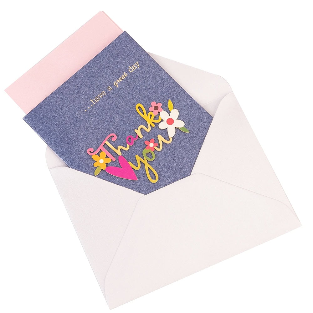 Felicitare 3D cu flori, mesaj Thank You și plic - albastru 3 - craftup.ro