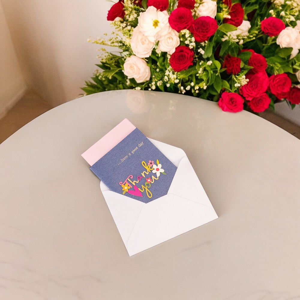 Felicitare 3D cu flori, mesaj Thank You și plic - albastru 4 - craftup.ro