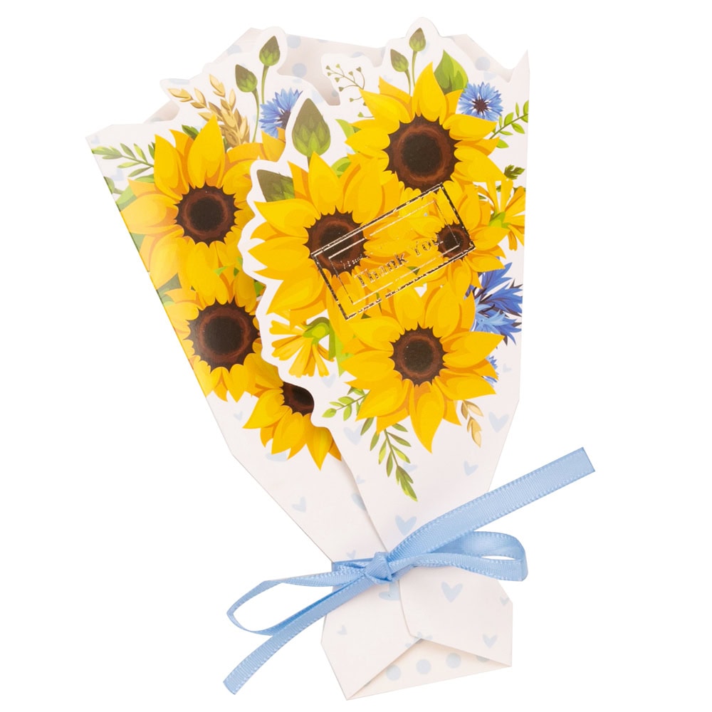 Felicitare hârtie cu panglică model buchet de flori - albastru 1 - craftup.ro