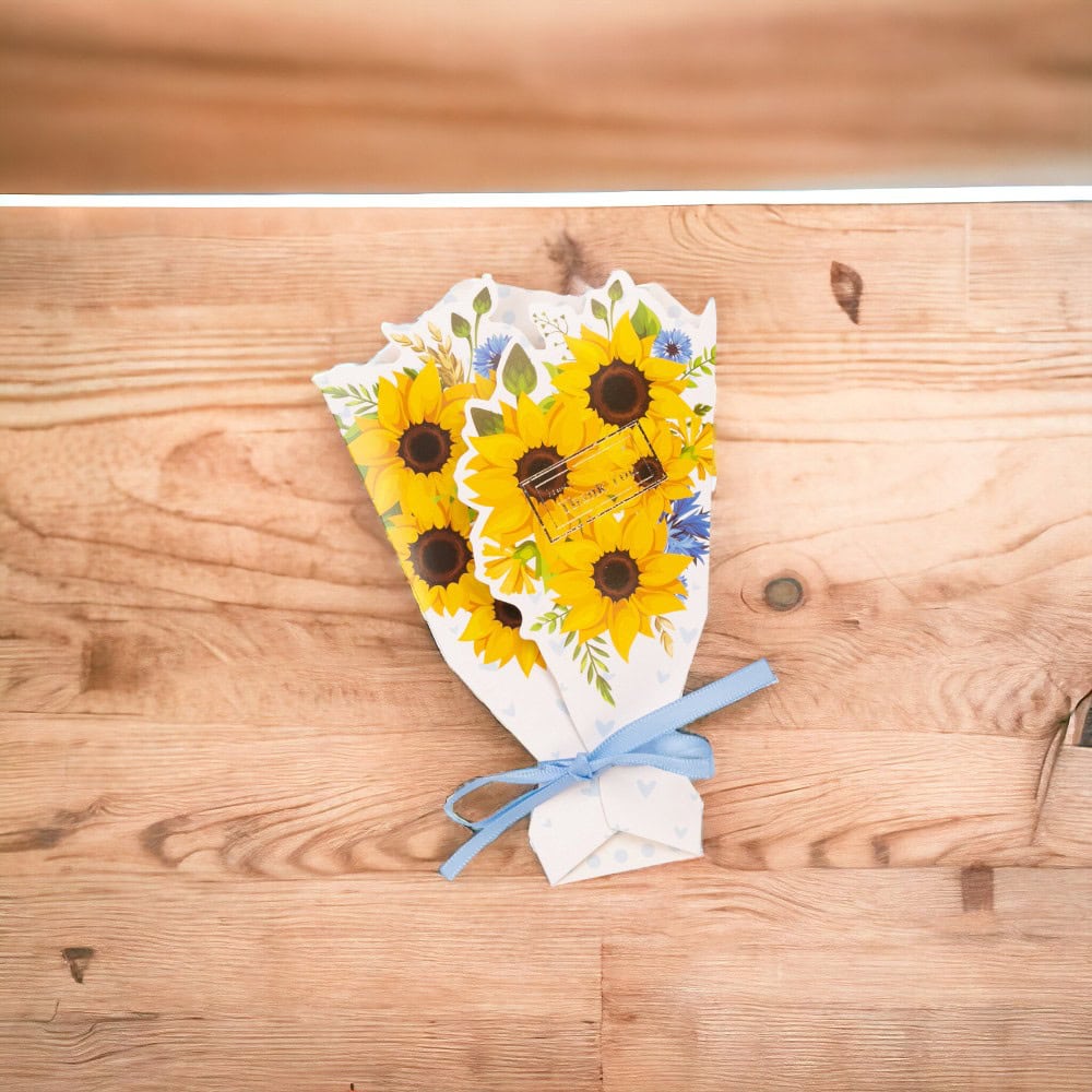 Felicitare hârtie cu panglică model buchet de flori - albastru 2 - craftup.ro