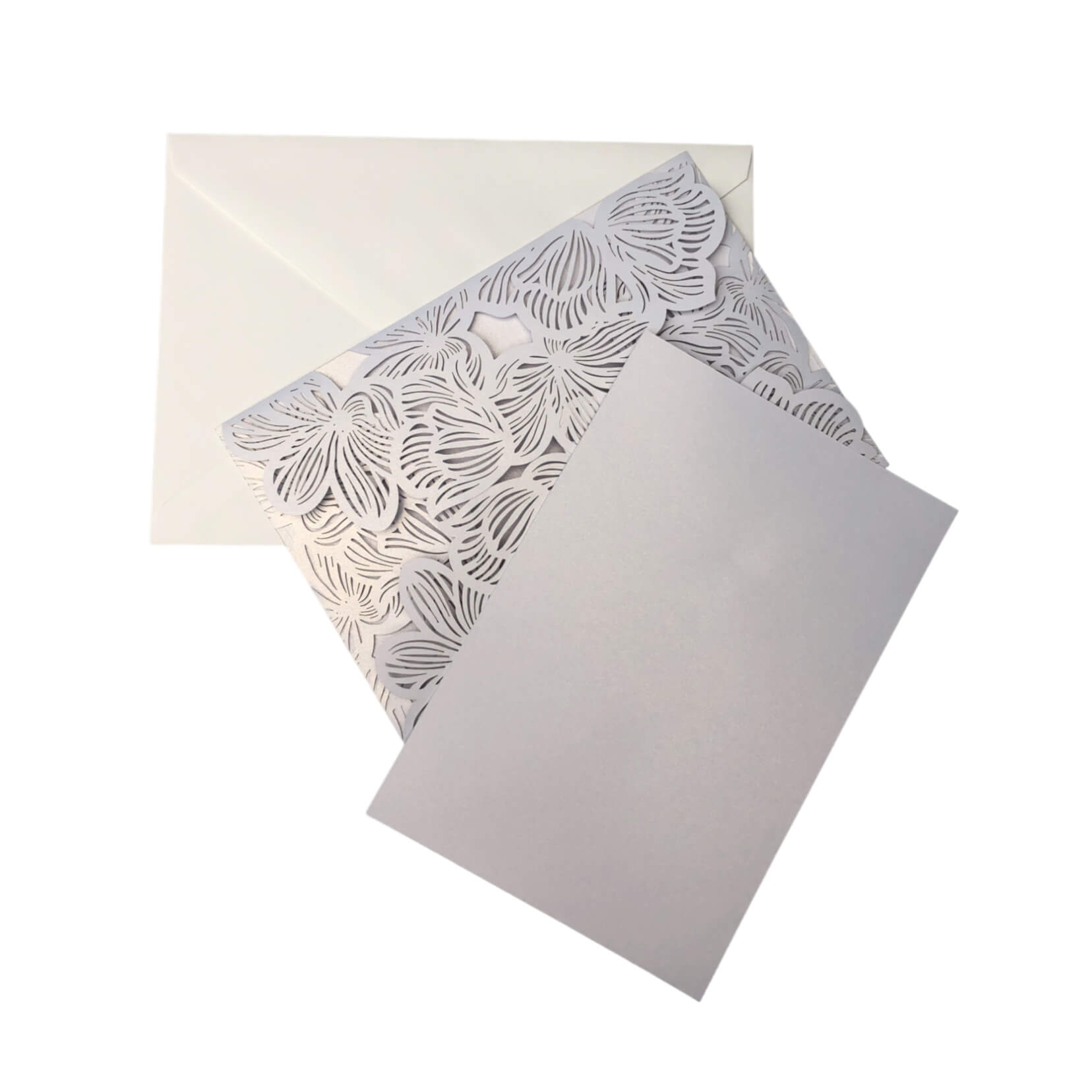 Invitație din hârtie pentru evenimente model floral 18x12,5cm - alb (set 10 buc)