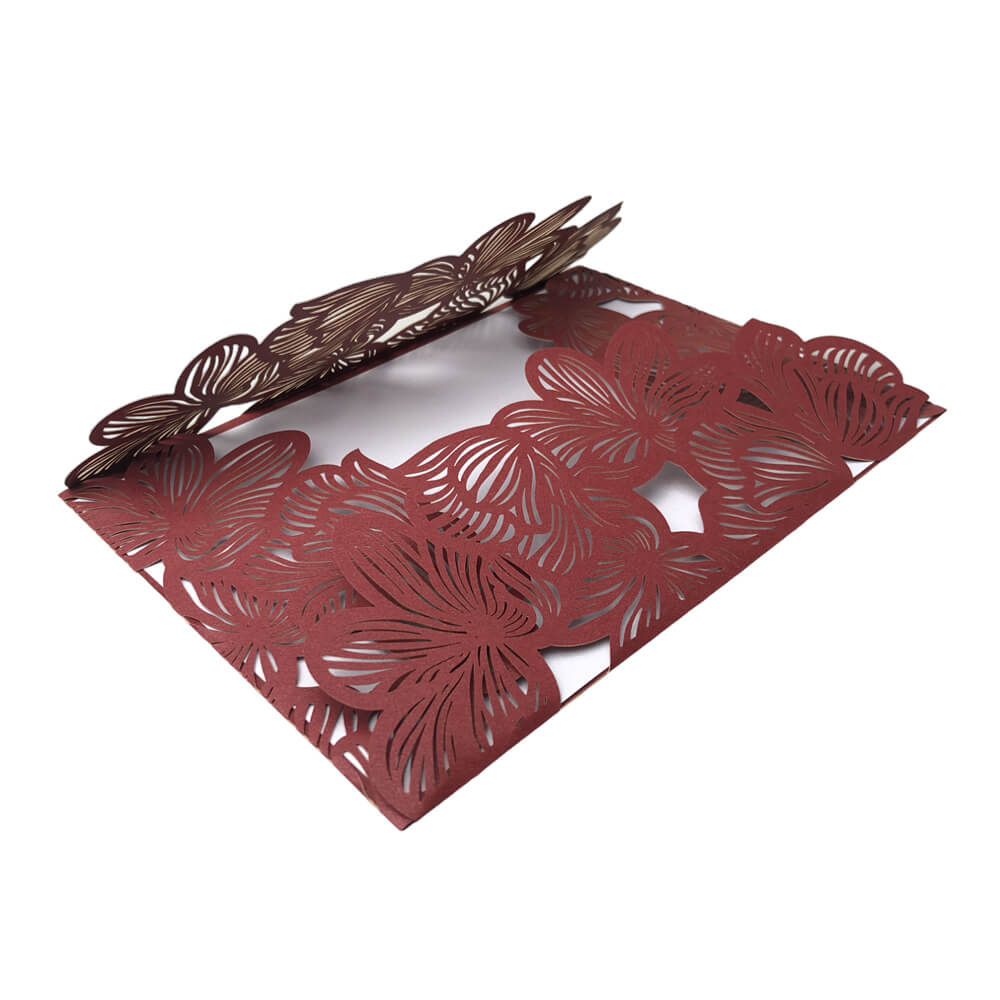 Invitație din hârtie pentru evenimente model floral 18x12,5cm - vișiniu 1 - craftup.ro