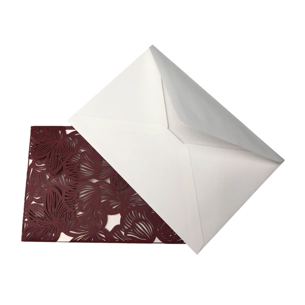 Invitație din hârtie pentru evenimente model floral 18x12,5cm - vișiniu 2 - craftup.ro