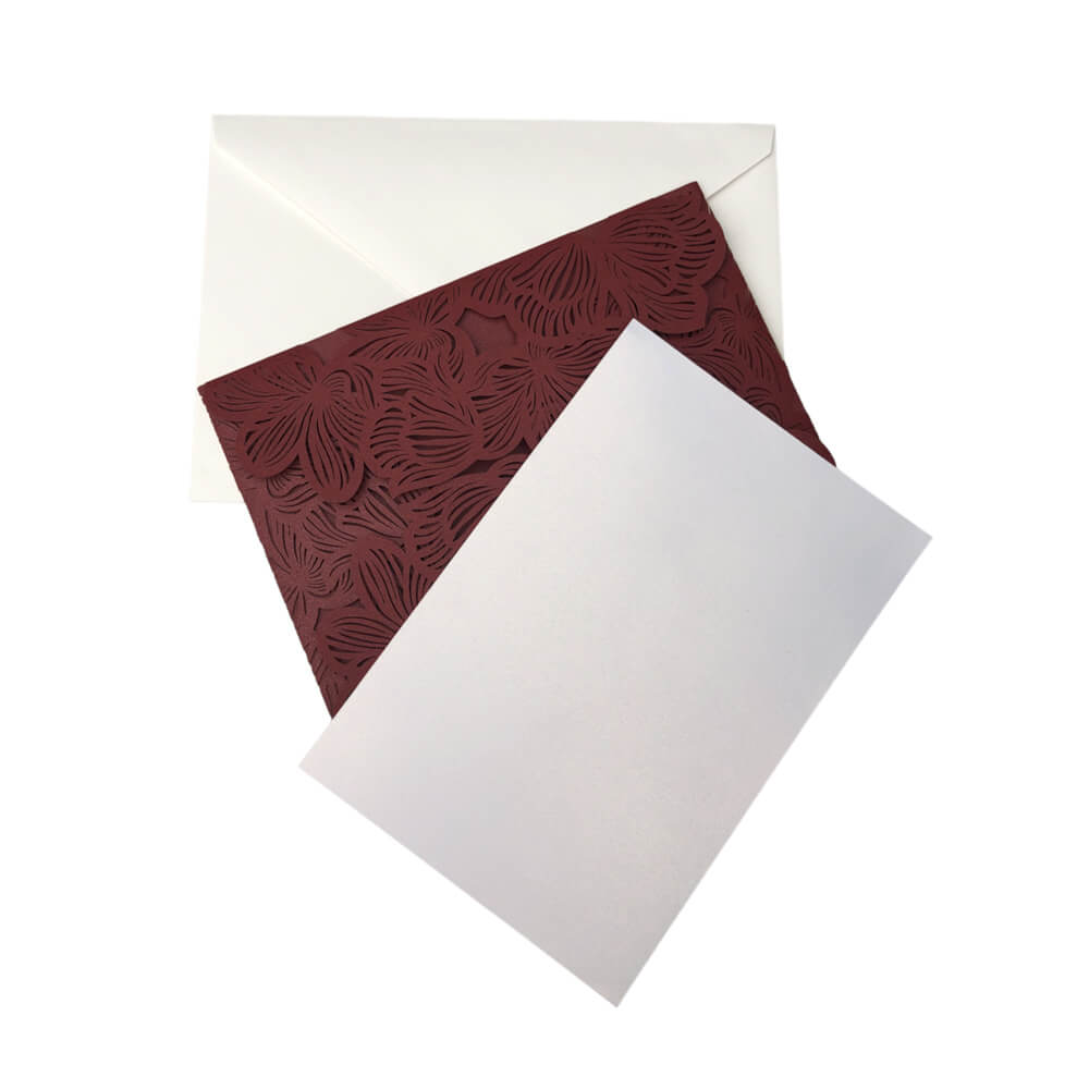 Invitație din hârtie pentru evenimente model floral 18x12,5cm - vișiniu 3 - craftup.ro