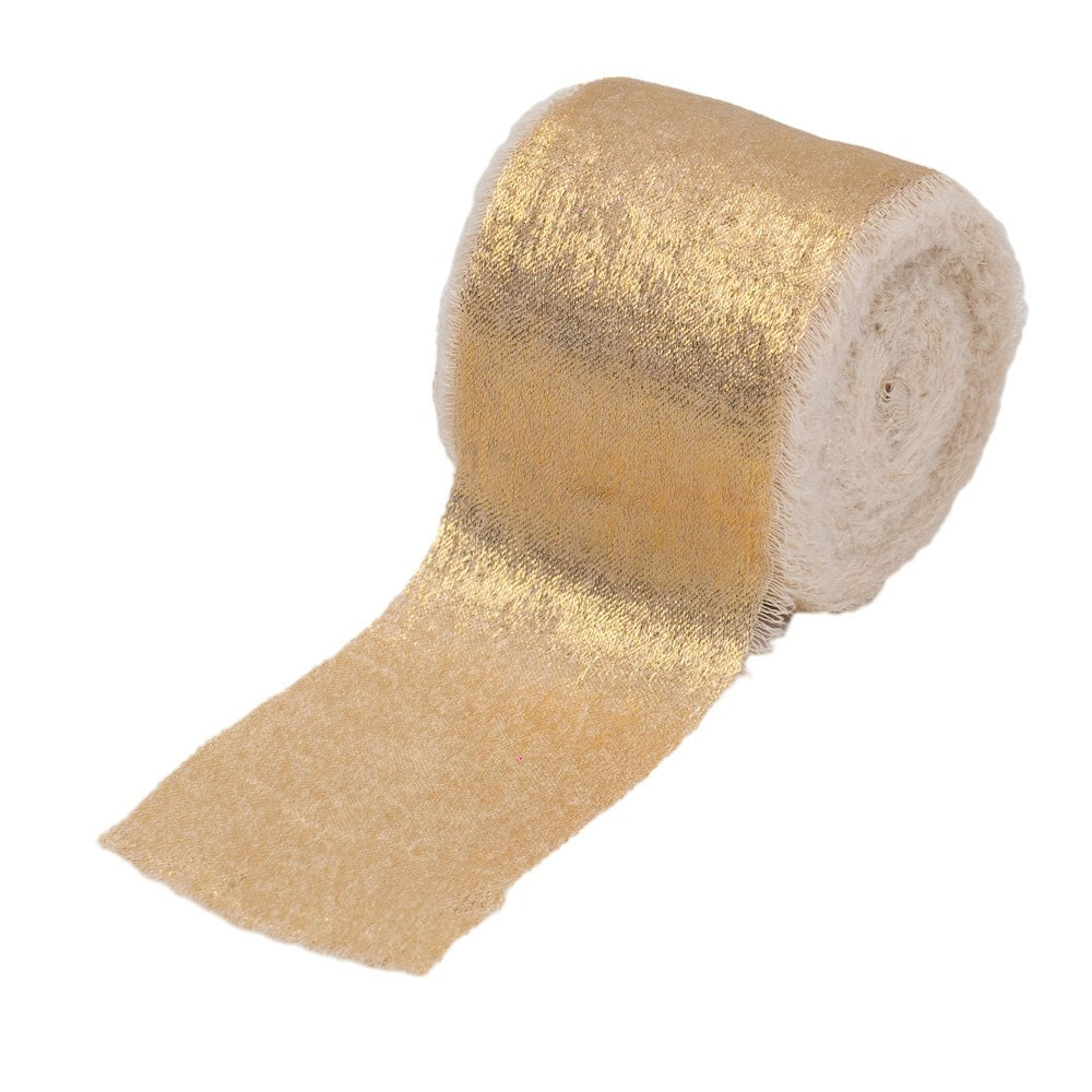 Panglică textil strălucitoare cu margini nefinisate - auriu - 4cm x 5m - 3 - craftup.ro