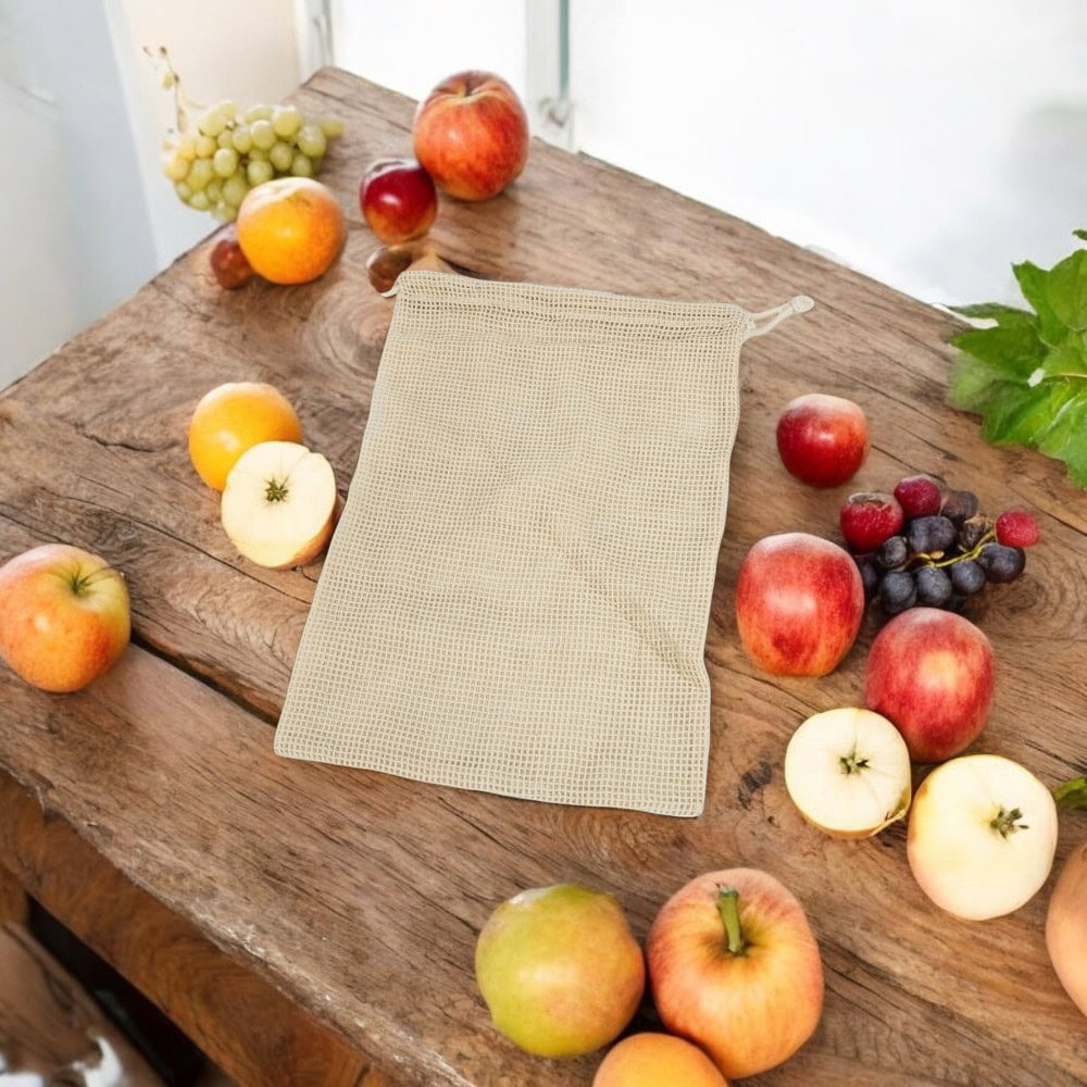 Plasă din bumbac cu închidere sfoară - bej 20x30cm 2 - craftup.ro