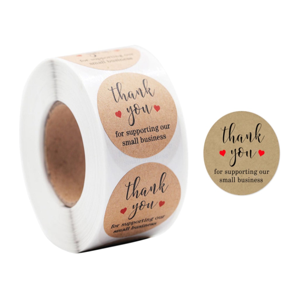 Rolă 500 stickere rotunde Thank You 2.5cm - kraft 1 - craftup.ro