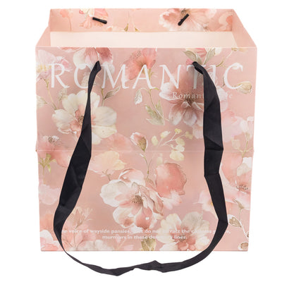 Sacoșe pătrate cu mesaj și mâner textil - roz (set 10 buc) 27.5x27.5cm