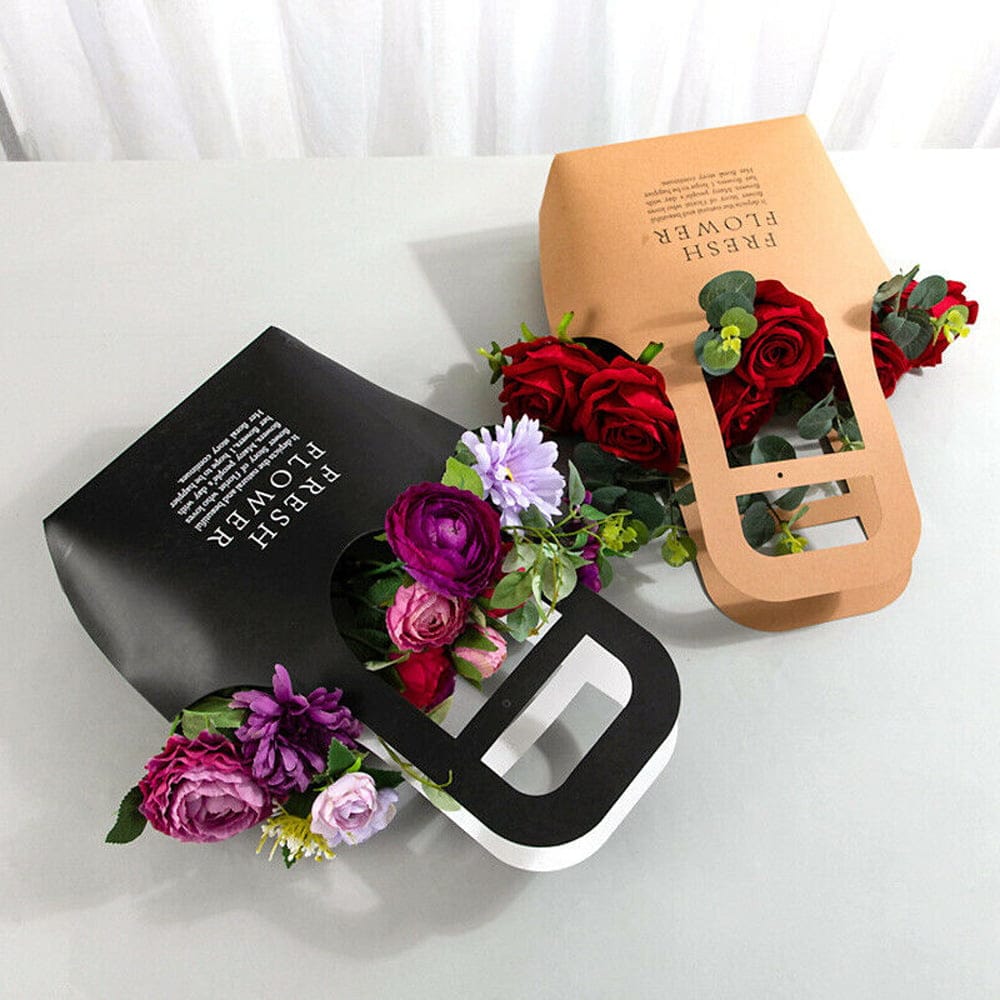 Sacoșe din hârtie Fresh Flower - negru (set 10 buc)