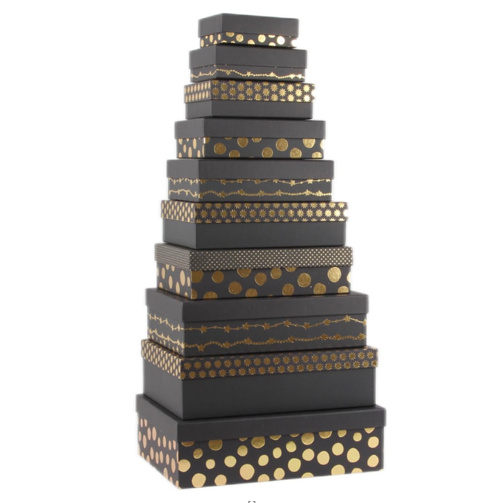 Set 10 cutii dreptunghiulare diferite - model 5 negru cu buline 1 - craftup.ro