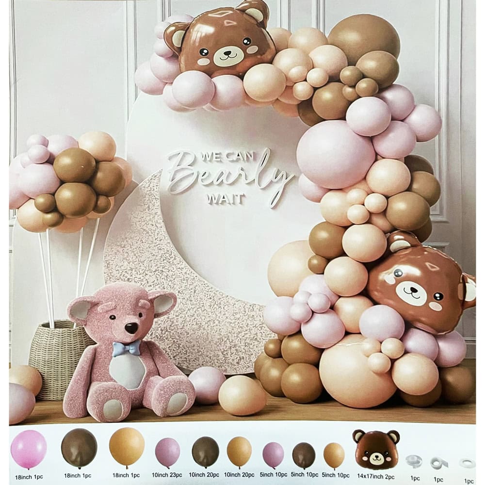 Set 100 baloane stil arcadă cu ursuleț maro - model 7 roz 1 - craftup.ro