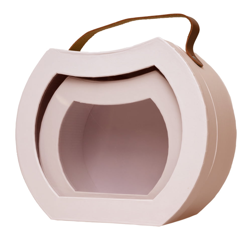 Set 2 cutii rotunjite cu mâner maro și fereastră - roz 2 - craftup.ro