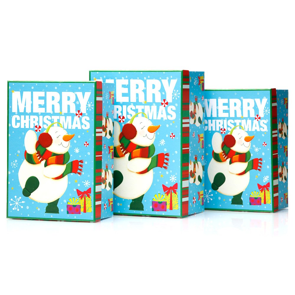 Set 3 cutii dreptunghiulare Crăciun - model om de zăpadă fericit 1 - craftup.ro