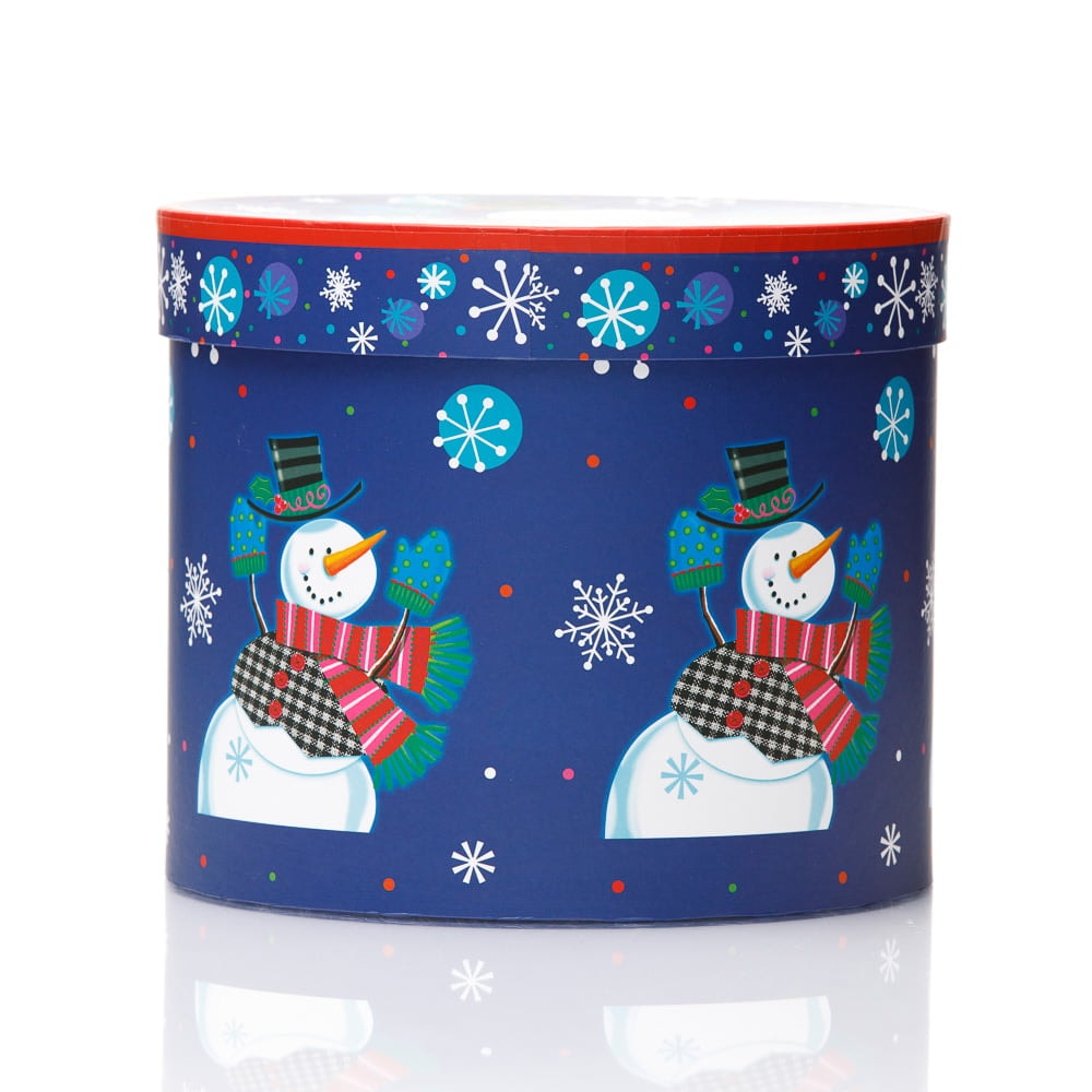 Set 3 cutii rotunde Crăciun - model om de zăpadă 3 - craftup.ro