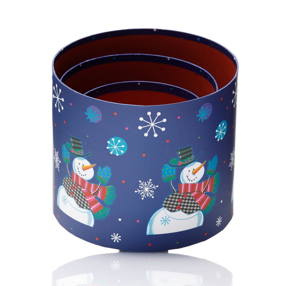 Set 3 cutii rotunde Crăciun - model om de zăpadă 4 - craftup.ro