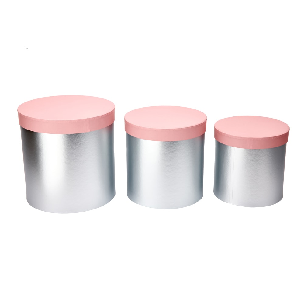 Set 3 cutii rotunde lucioase două culori - argintiu-roz 3 - craftup.ro