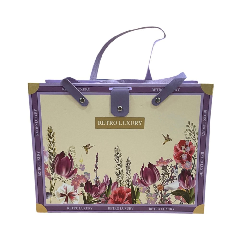 Set 3 cutii stil gentuță pentru cadouri cu mâner model retro - mov 4 - craftup.ro