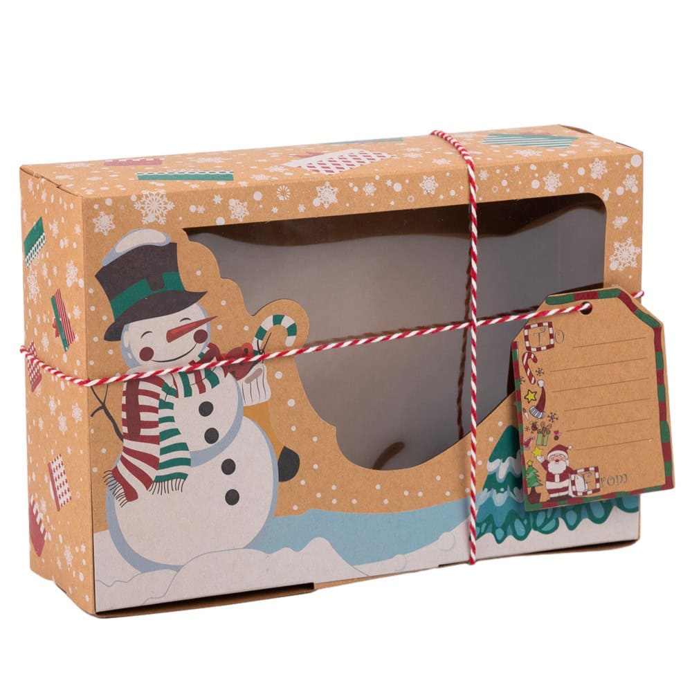 Set 6 cutii Crăciun 3 modele cu fereastră etichetă si sfoară - kraft 4 - craftup.ro