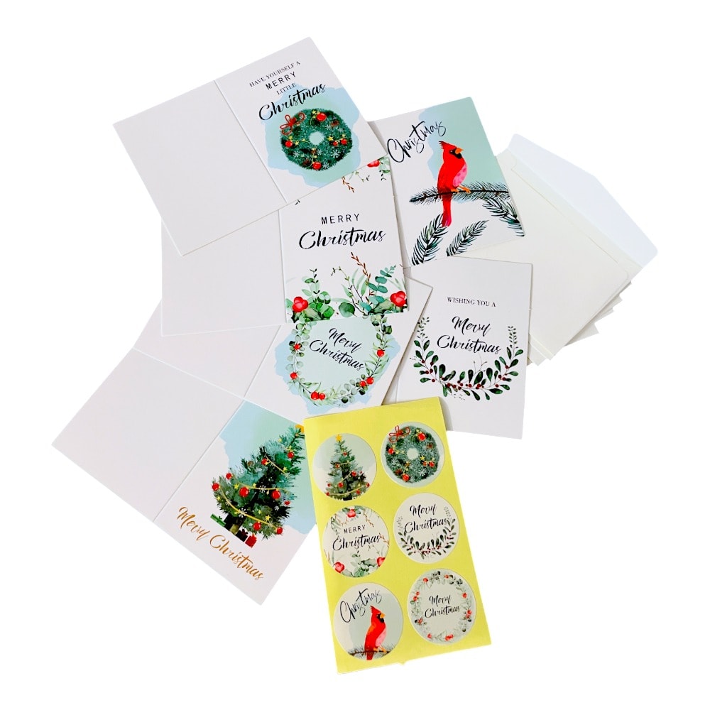 Set 6 felicitări de Crăciun cu sticker și plic - alb 7.2x10.5cm