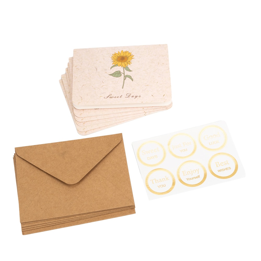 Set 6 felicitări diferite model floral cu text și sticker - bej 1 - craftup.ro