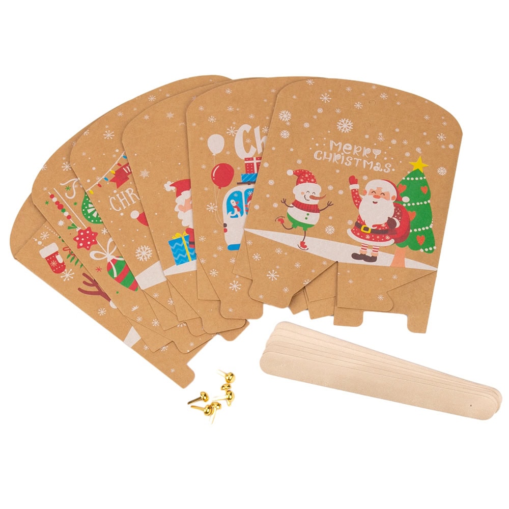 Set 6 pungi trapez modele diferite de Crăciun cu mâner textil - kraft 5 - craftup.ro