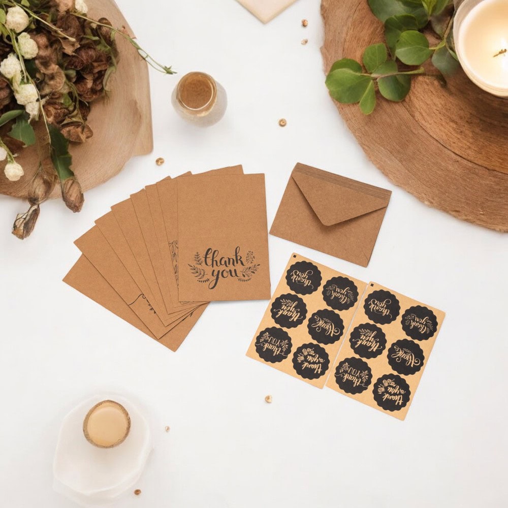 Set 8 felicitări cu plic și sticker cu mesaj Thank you - model 1 2 - craftup.ro