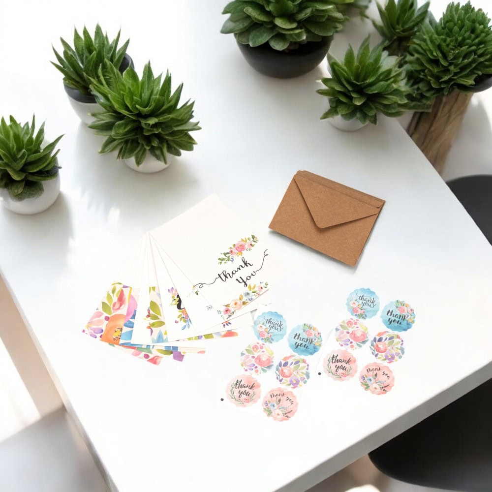 Set 8 felicitări cu plic și sticker cu mesaj Thank you - model 2 2 - craftup.ro