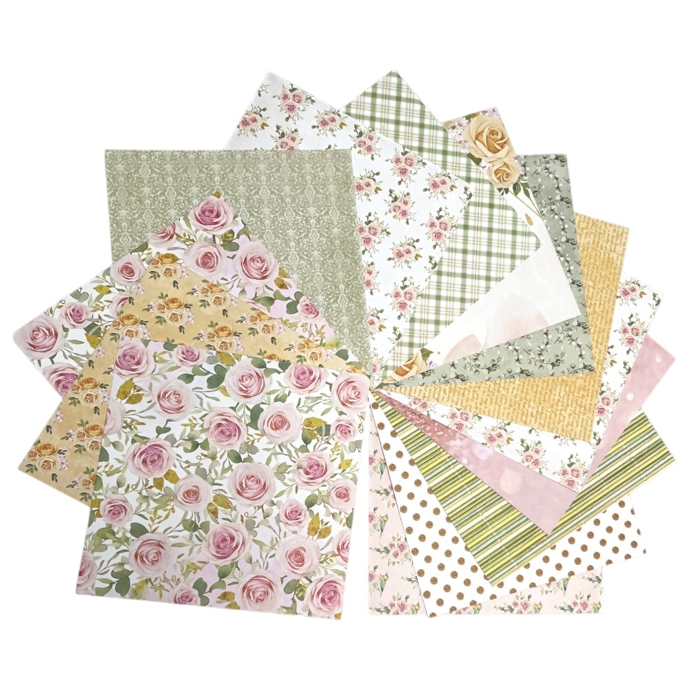 Set foi hârtie creativă 15x15cm model floral (set 12 foi) 3 - craftup.ro