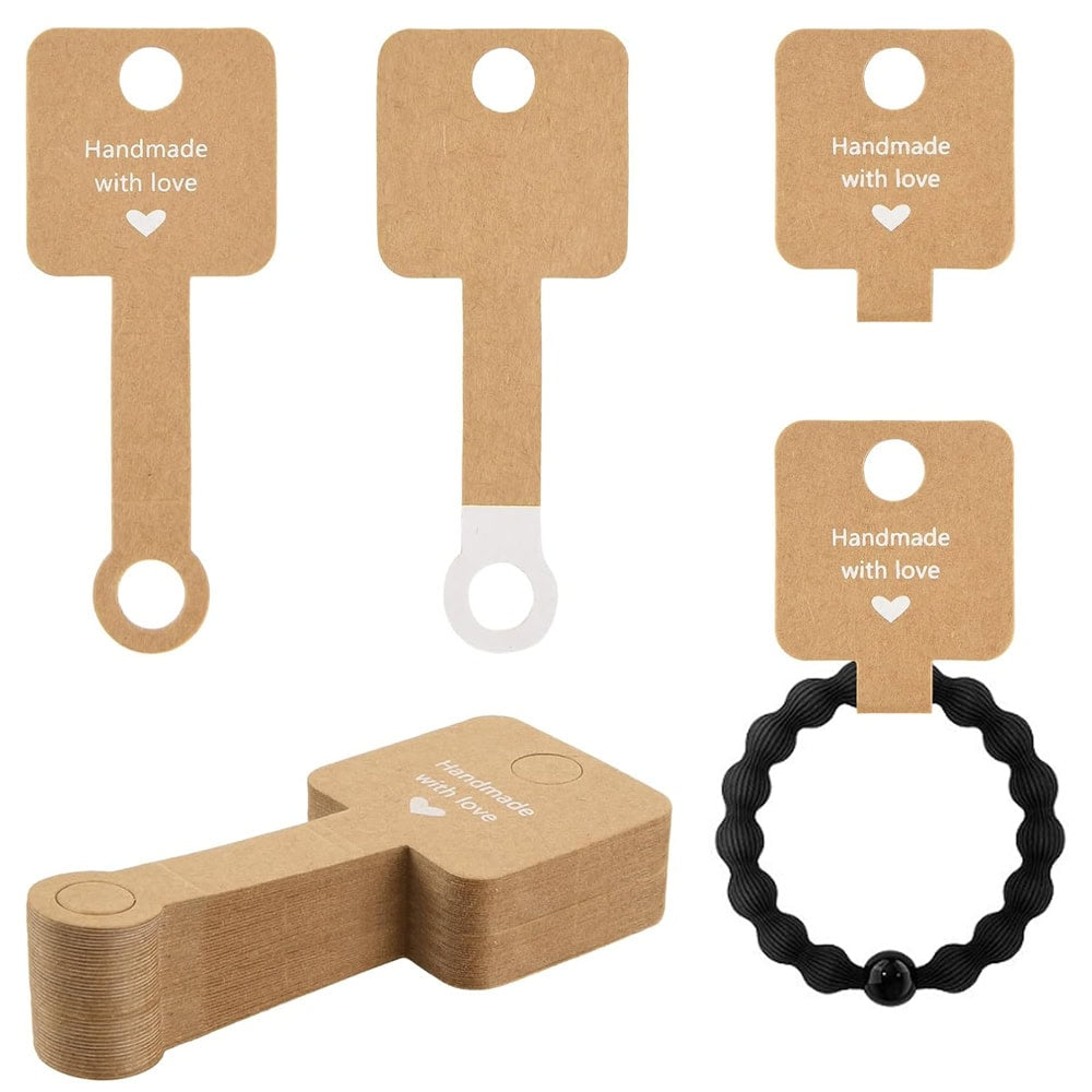 Suport dreptunghiular cu adeziv și mesaj Handmade with love - kraft (set 100 buc) 5 - craftup.ro