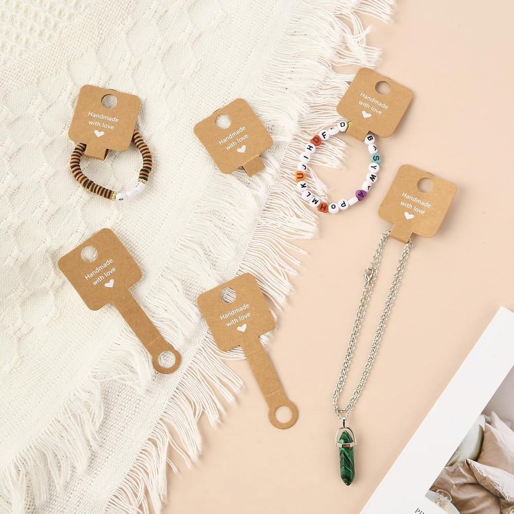 Suport dreptunghiular cu adeziv și mesaj Handmade with love - kraft (set 100 buc) 6 - craftup.ro