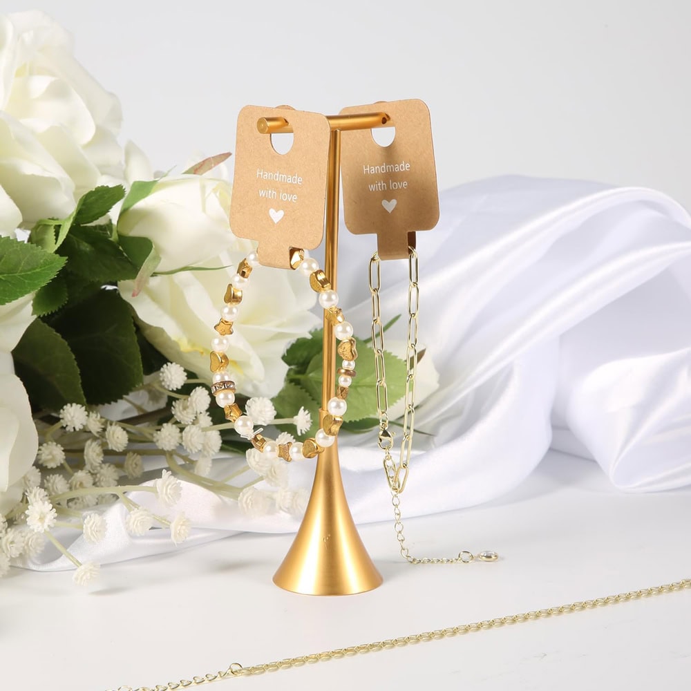 Suport pătrat cu adeziv și mesaj Handmade with love - kraft (set 100 buc)