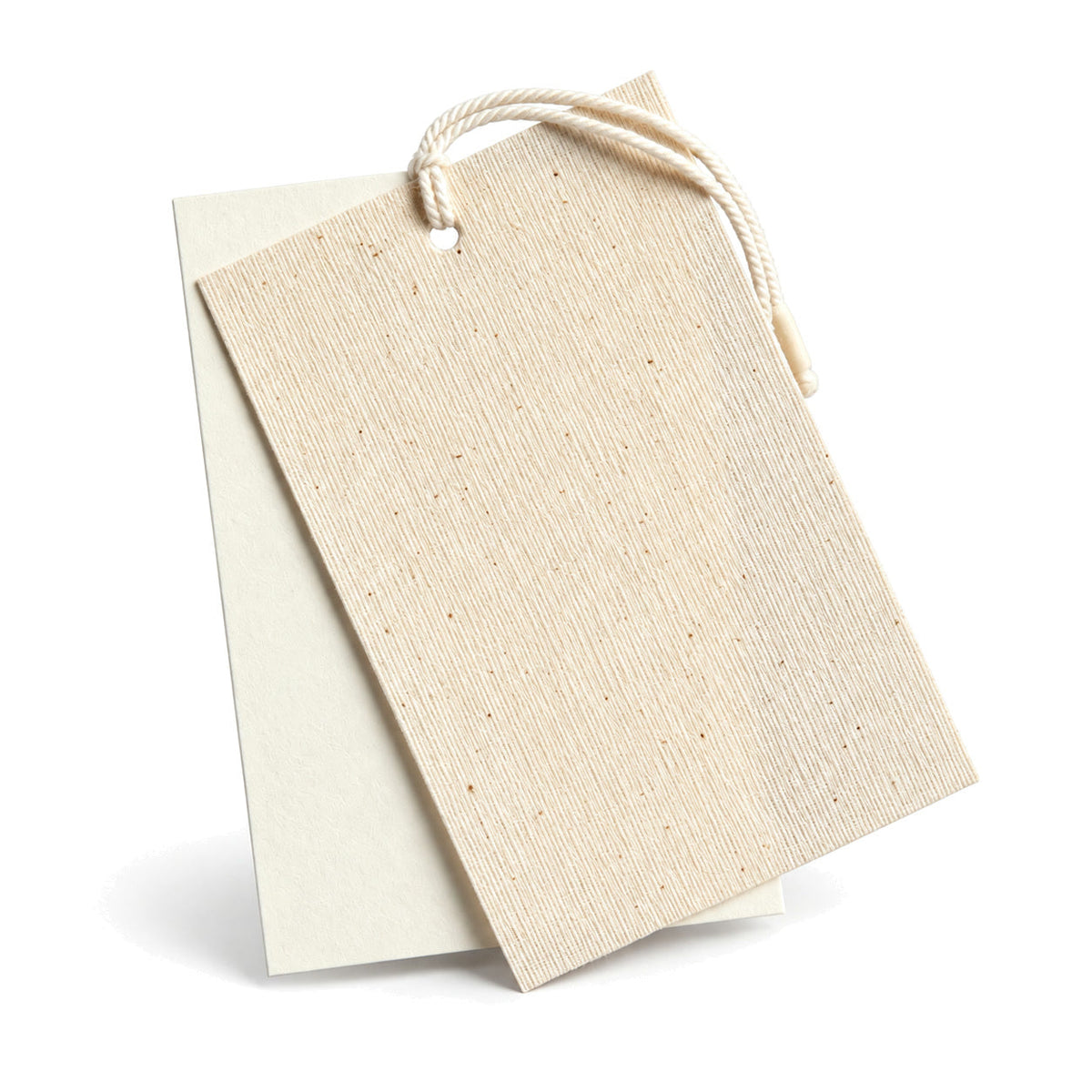 Etichete din carton cu față din pânză și șnur de bumbac - crem (set 100 buc) - CraftUp