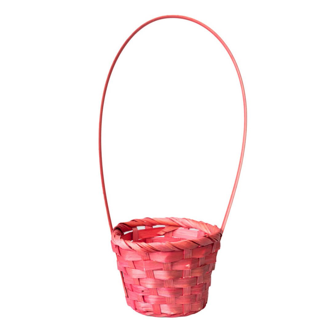 Coșuleț mediu ratan rotund cu mâner 18x10cm - roz
