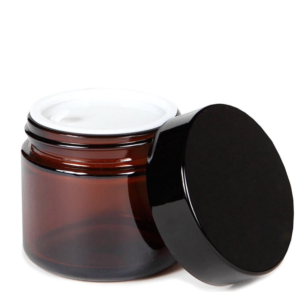 Borcan rotund ambră cu capac negru 40ml