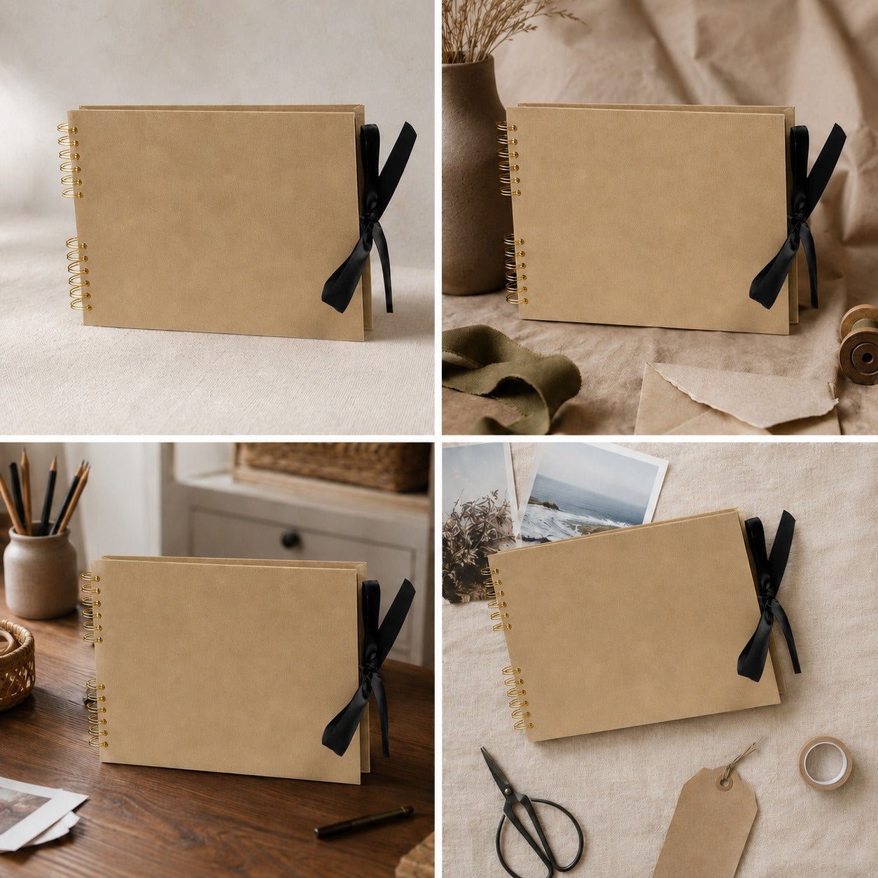 Album foto dreptunghiular cu spirală si panglică satin - Kraft - CraftUp