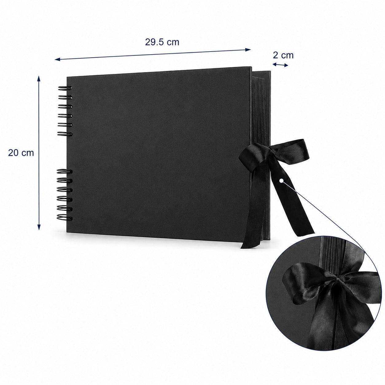 Album foto dreptunghiular cu spirală și panglică satin - Negru - CraftUp