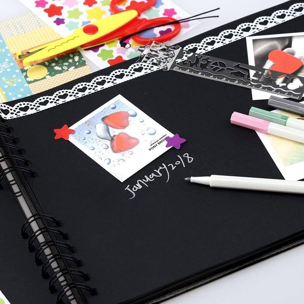 Album foto dreptunghiular cu spirală și panglică satin - Negru - CraftUp
