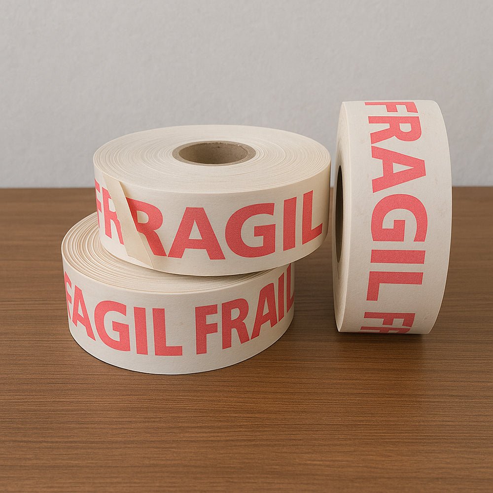 Bandă adezivă umectibilă din hârtie FRAGILE - alb - 60mm x 200m - CraftUp