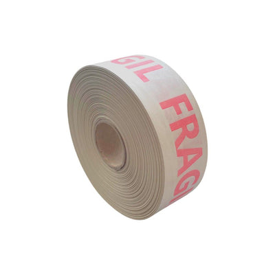 Bandă adezivă umectibilă din hârtie FRAGILE - alb - 60mm x 200m