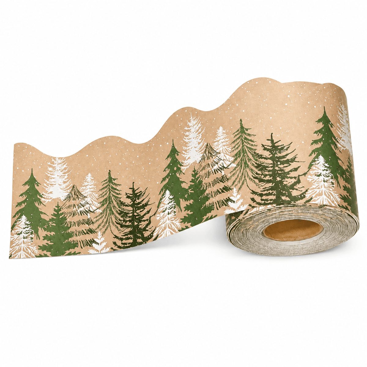Bandă decorativă autoadezivă de Crăciun cu pădure de brazi - bej (30 m) - CraftUp