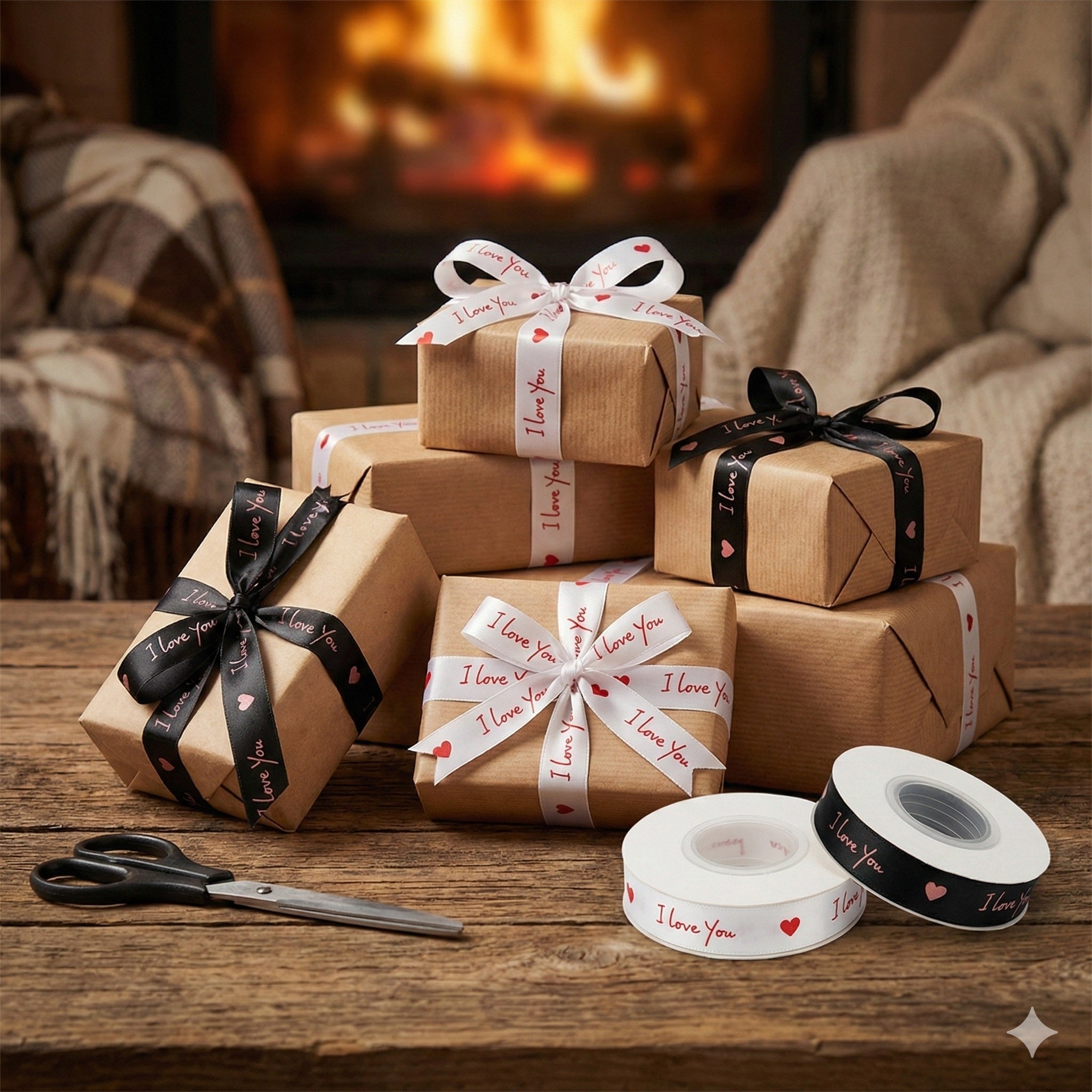 Bandă textilă cu mesaj "I love you" (set 8 role) - CraftUp