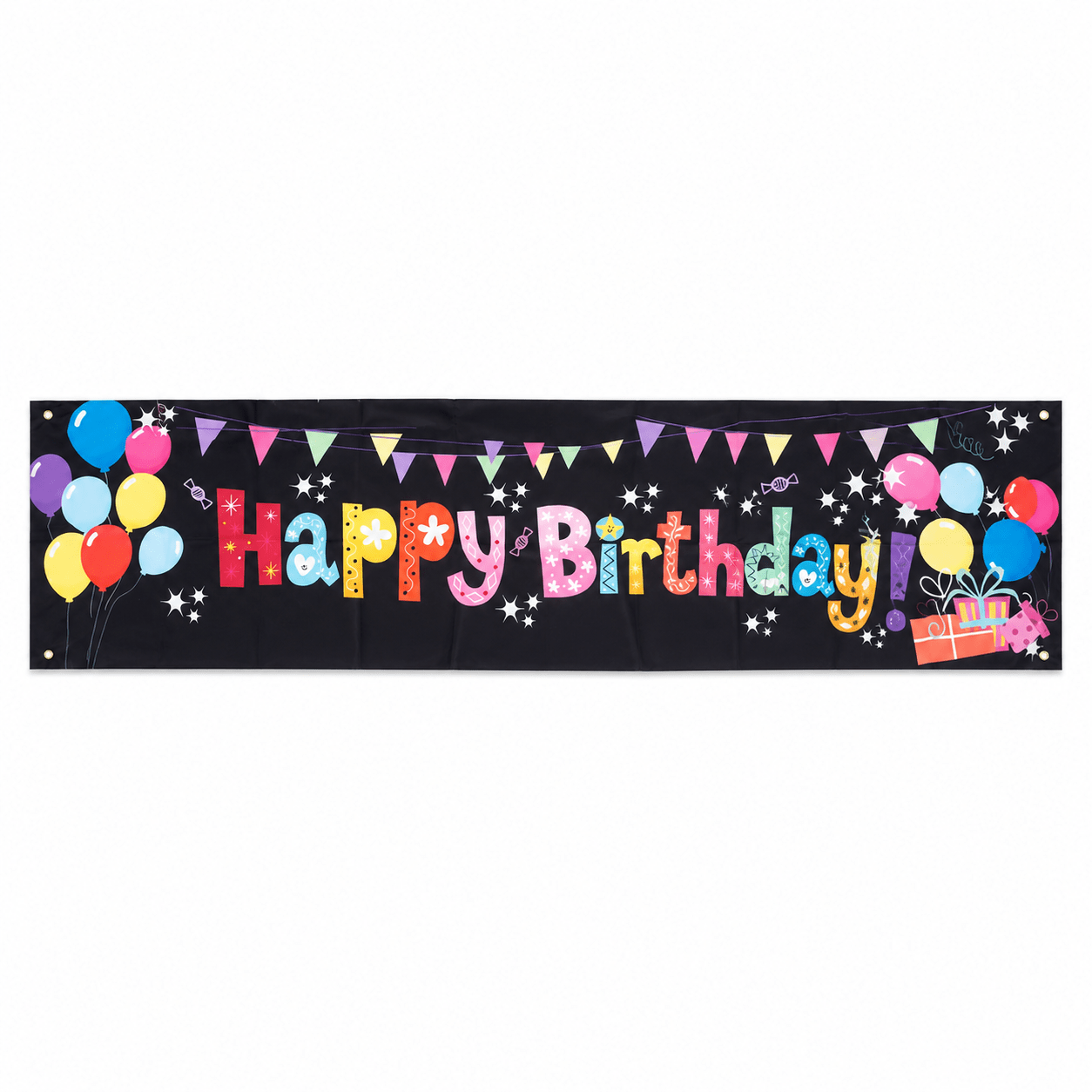 Banner aniversar cu imprimeu Happy Birthday colorat și baloane - CraftUp