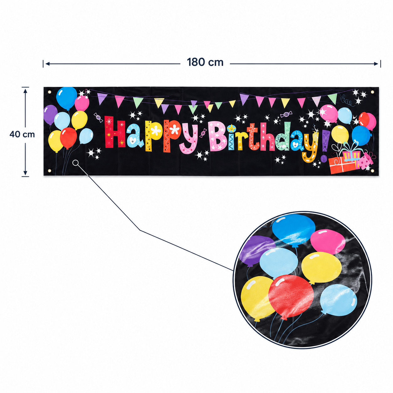 Banner aniversar cu imprimeu Happy Birthday colorat și baloane - CraftUp