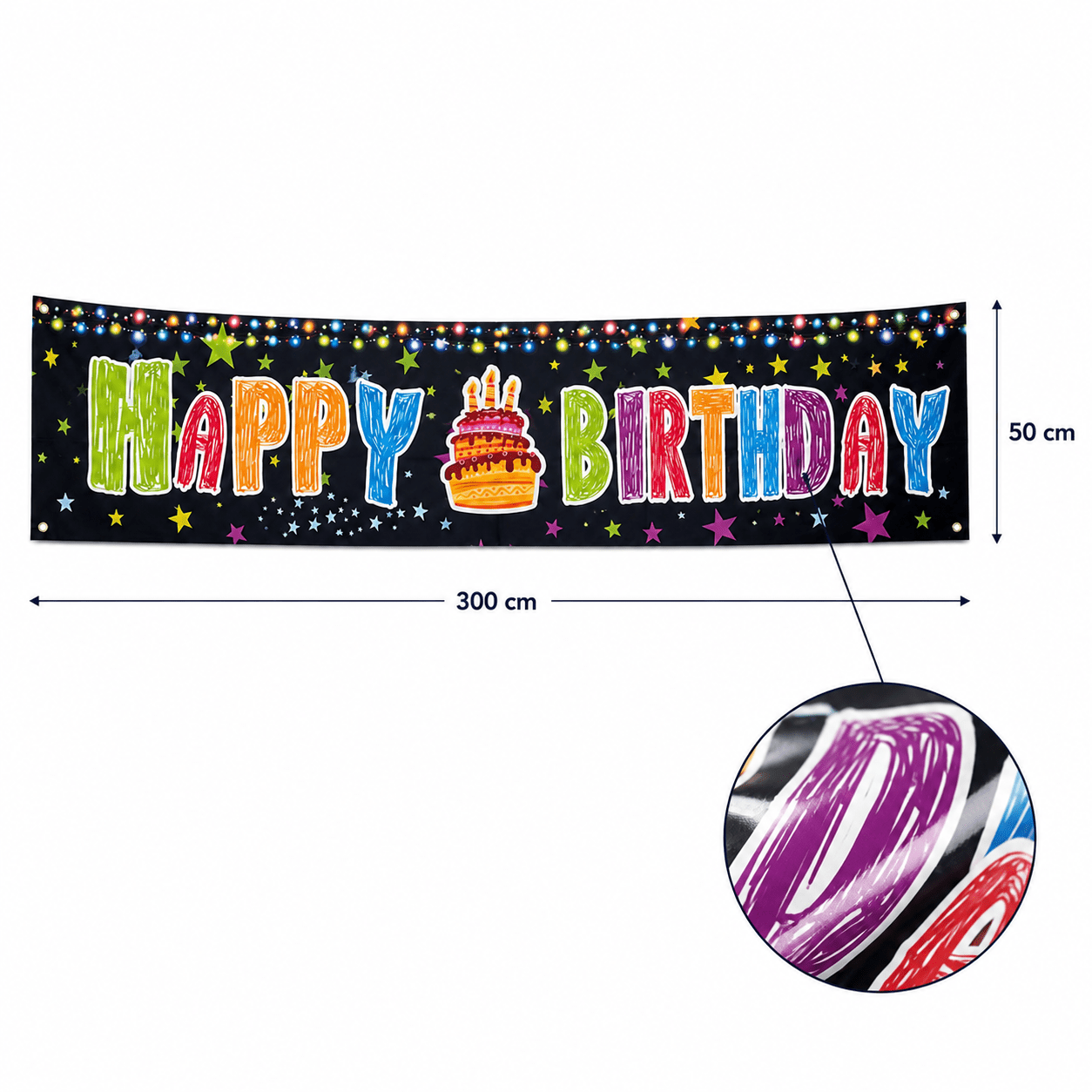 Banner aniversar cu imprimeu Happy Birthday colorat și steluțe - CraftUp