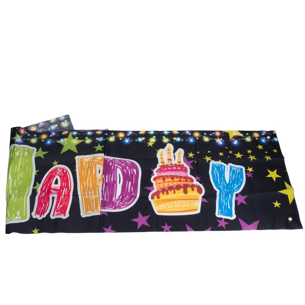 Banner aniversar cu imprimeu Happy Birthday colorat și steluțe - CraftUp
