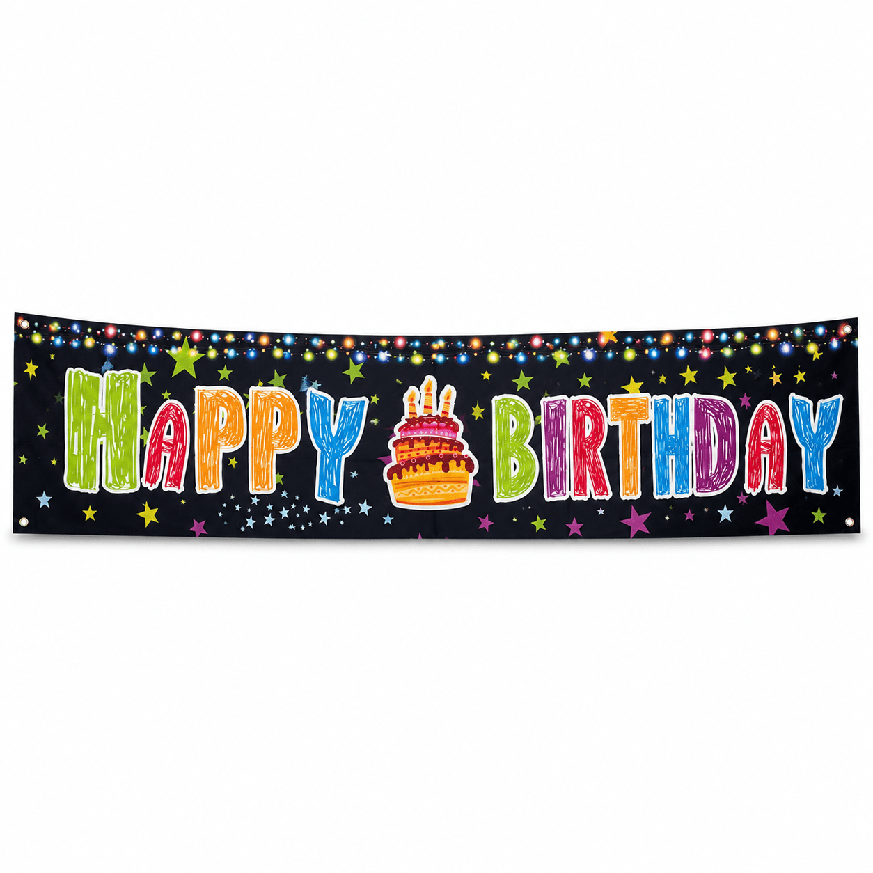 Banner aniversar cu imprimeu Happy Birthday colorat și steluțe - CraftUp