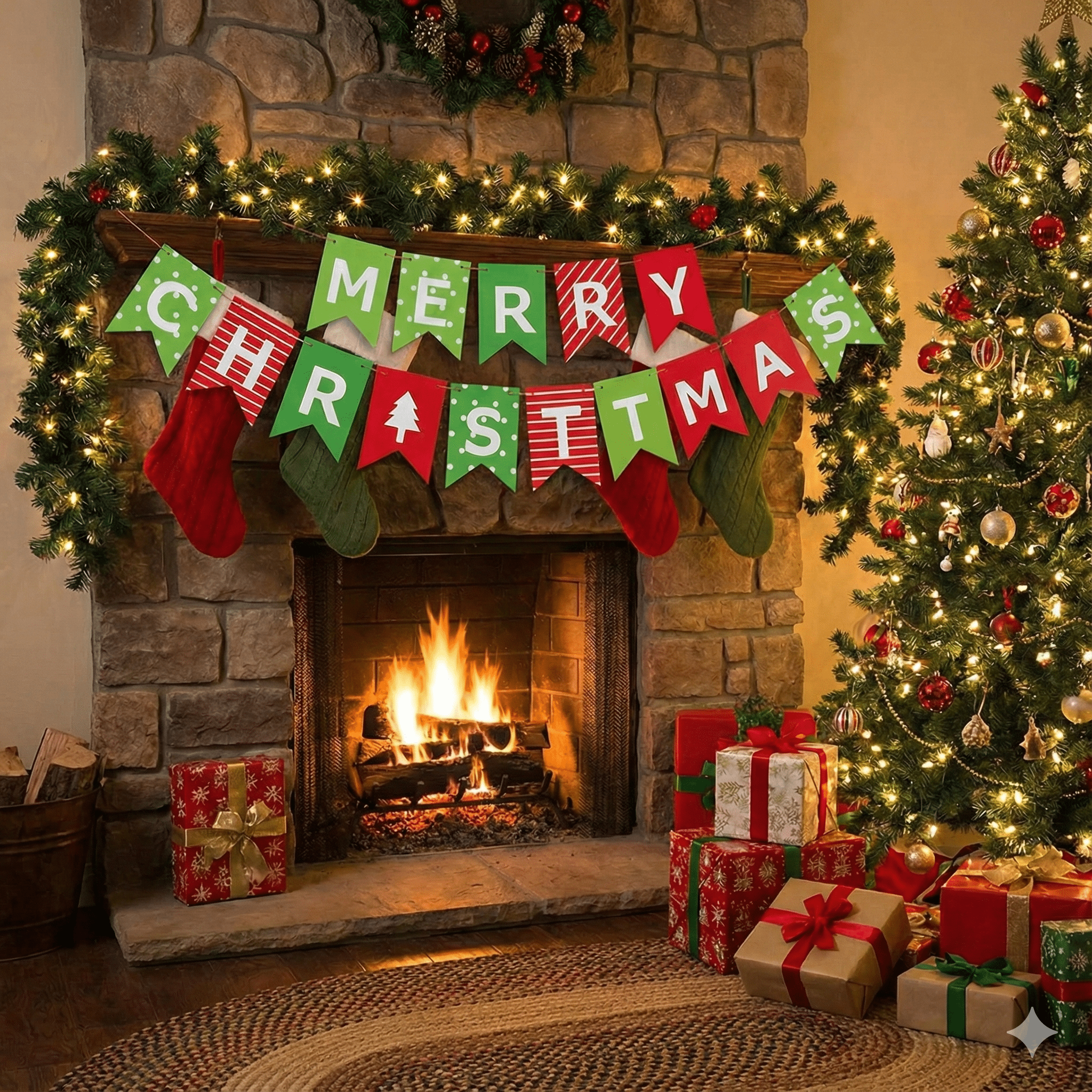 Banner Crăciun cu mesaj Merry Christmas - model 1 roșu și verde - CraftUp