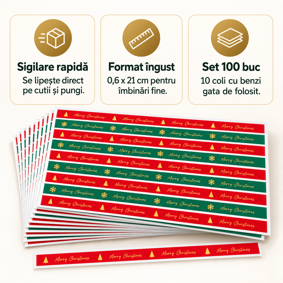 Benzi stickere de sigilare cadou de Crăciun - roșu și verde (set 100 buc) - CraftUp