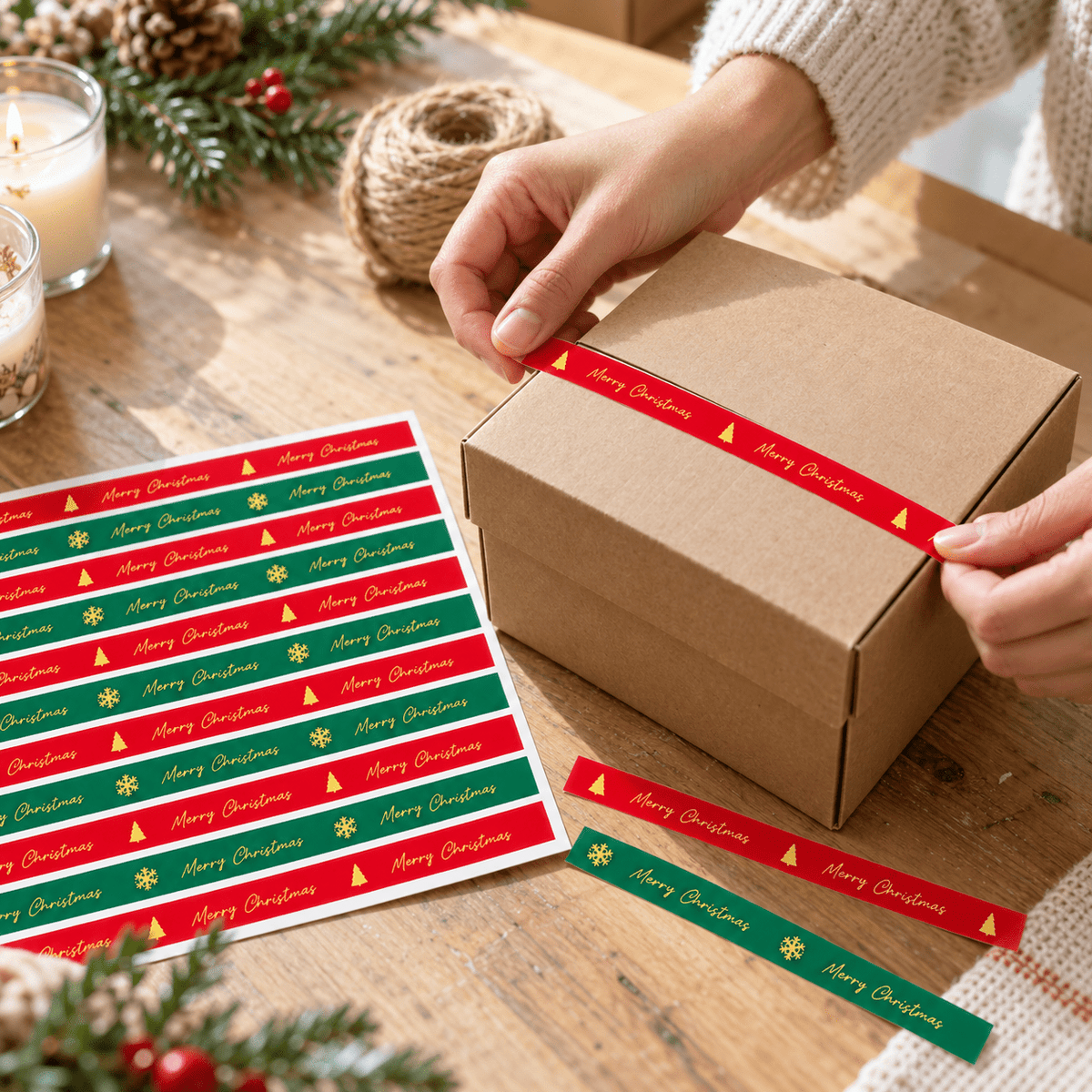 Benzi stickere de sigilare cadou de Crăciun - roșu și verde (set 100 buc) - CraftUp